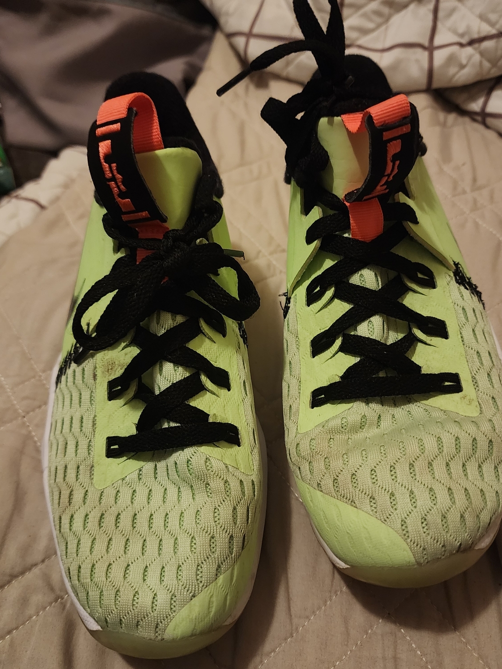 KidsNike Labronze Neon Green Athletic Shoes with Black Laces